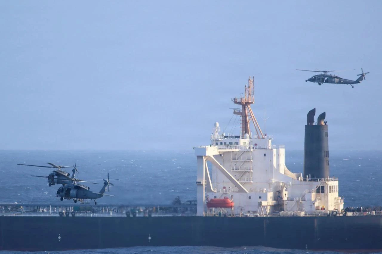 U.S. forces carry out a maritime interdiction and right-of-visit boarding of the sanctioned stateless vessel MT DAVINA located in the Indian Ocean, June 4, 2026. (Photo via U.S. Indo-Pacific Command)