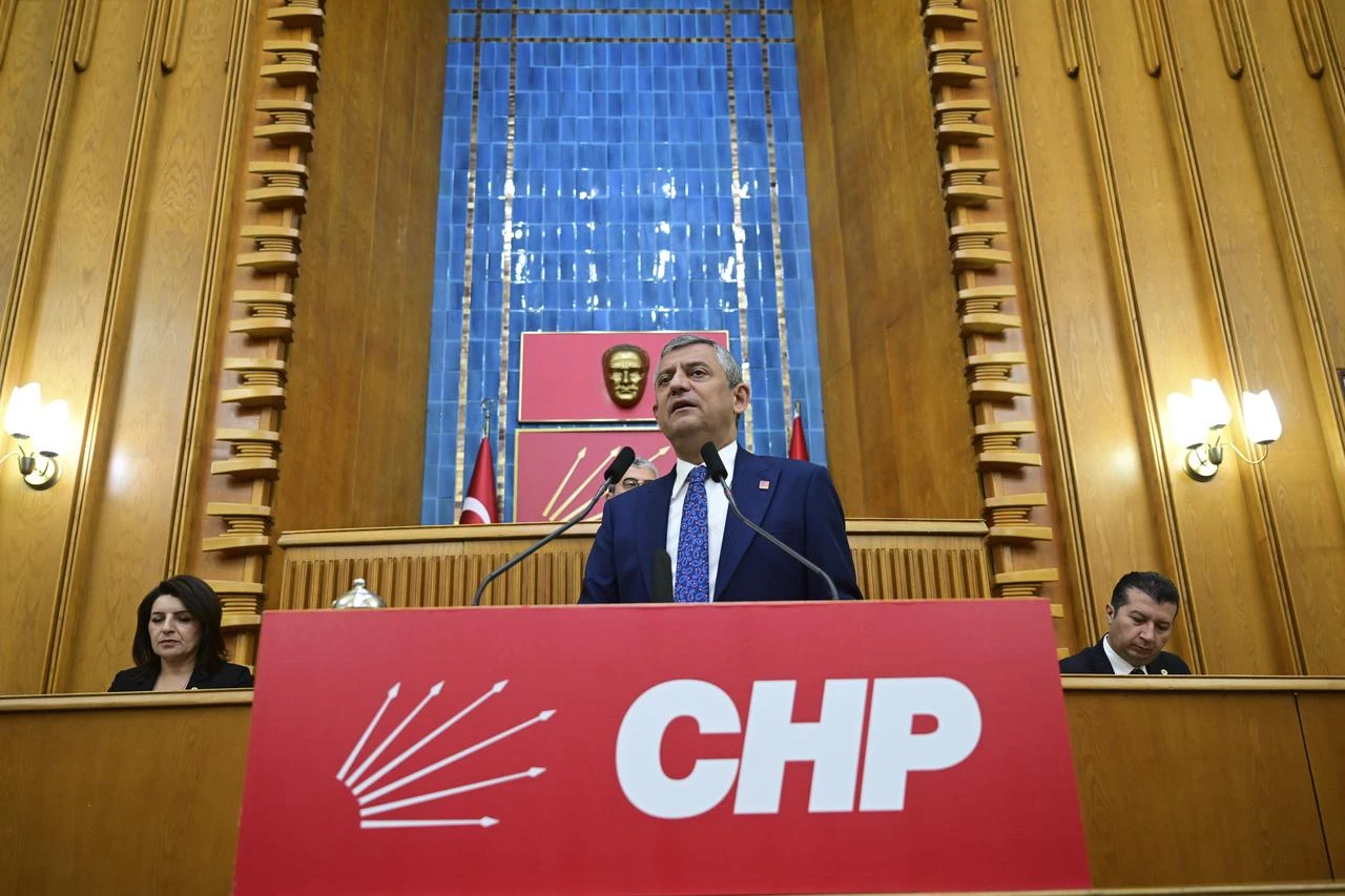 Suspended Chairman of the Republican People's Party (CHP) Ozgur Ozel delivers a speech as he attends his party's parliamentary group meeting at the Grand National Assembly of Türkiye in Ankara, Türkiye, on July 14, 2026. (AA Photo)