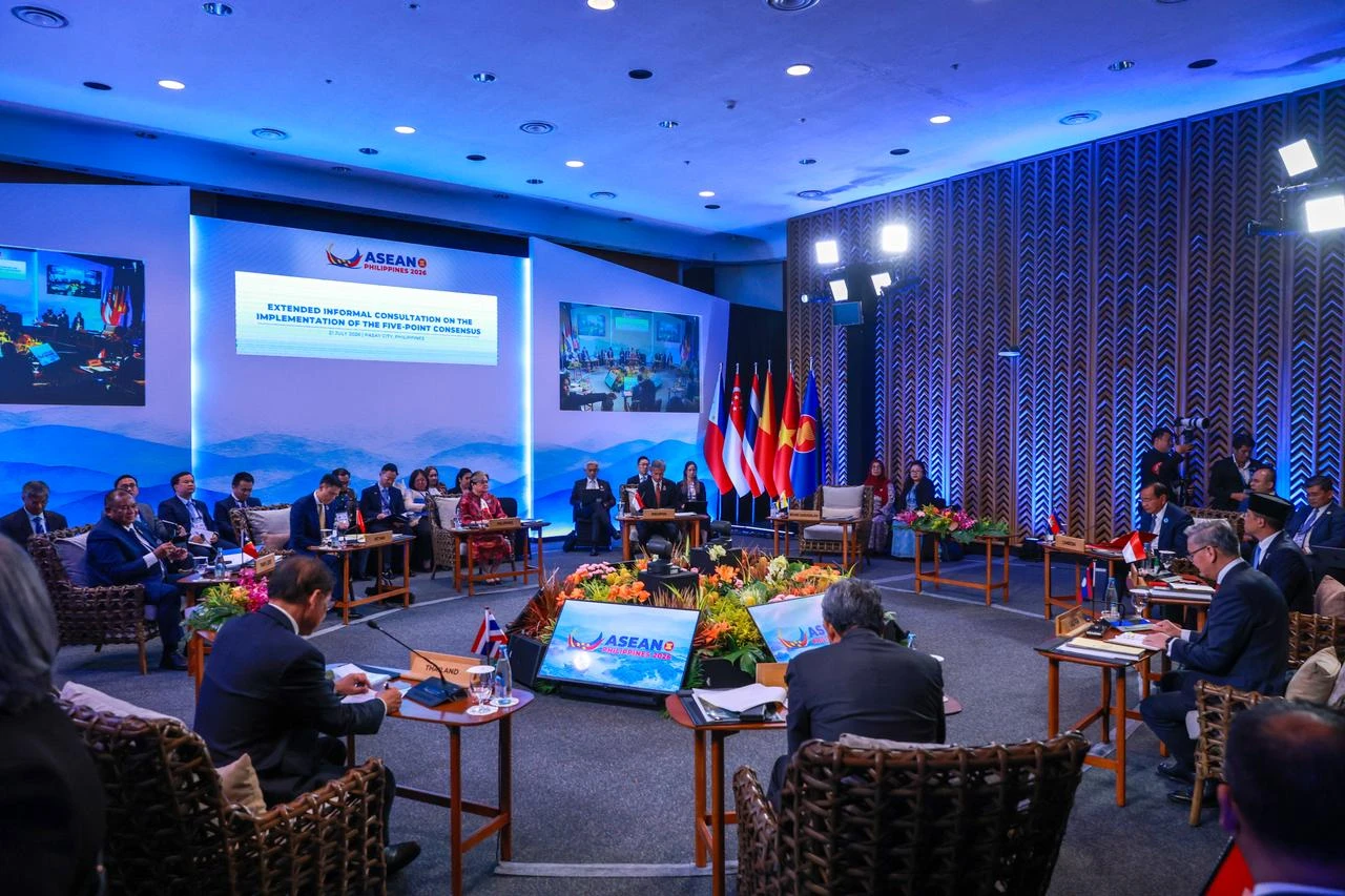 Foreign Ministers and top diplomats from ASEAN nations during a consultation session on Myanmar situations, as part of the ASEAN foreign ministers summit, in Pasay City, Metro Manila, Philippines, July 21, 2026. (AA Photo)