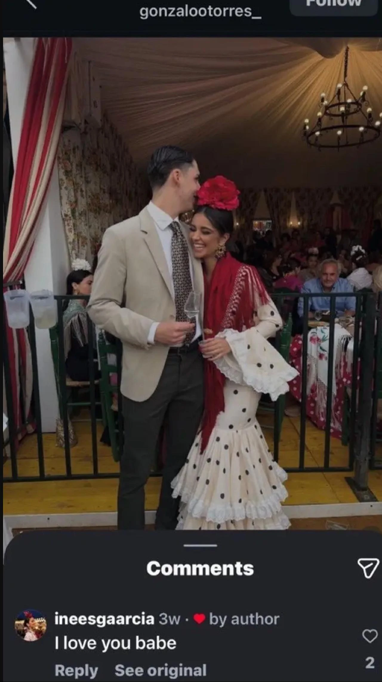 A viral screenshot shows Ines Garcia leaving an affectionate comment on an Instagram post shared by Gonzalo Torres, a friend whom social media users claimed was her former boyfriend. (Photo via Instagram)