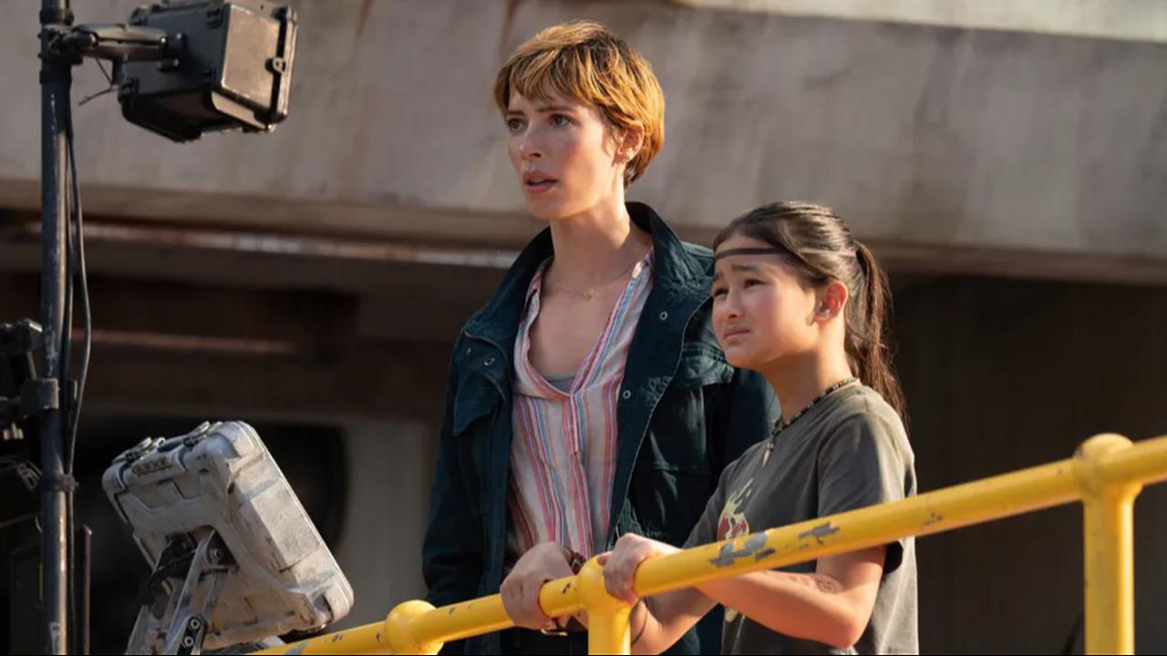 Rebecca Hall and Kaylee Hottle in "Godzilla x Kong: The New Empire." (Photo by Daniel McFadden/Warner Bros.)