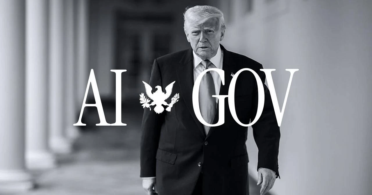 This image is a graphic from the White House AI Action Plan initiative, specifically promoting "Winning the AI Race: America's AI Action Plan". (via AI.gov)