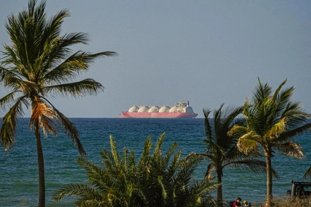 A view of the vessels passing through Strait of Hormuz following the two-week temporary ceasefire, seen in Oman on April 8, 2026. (AA Photo)