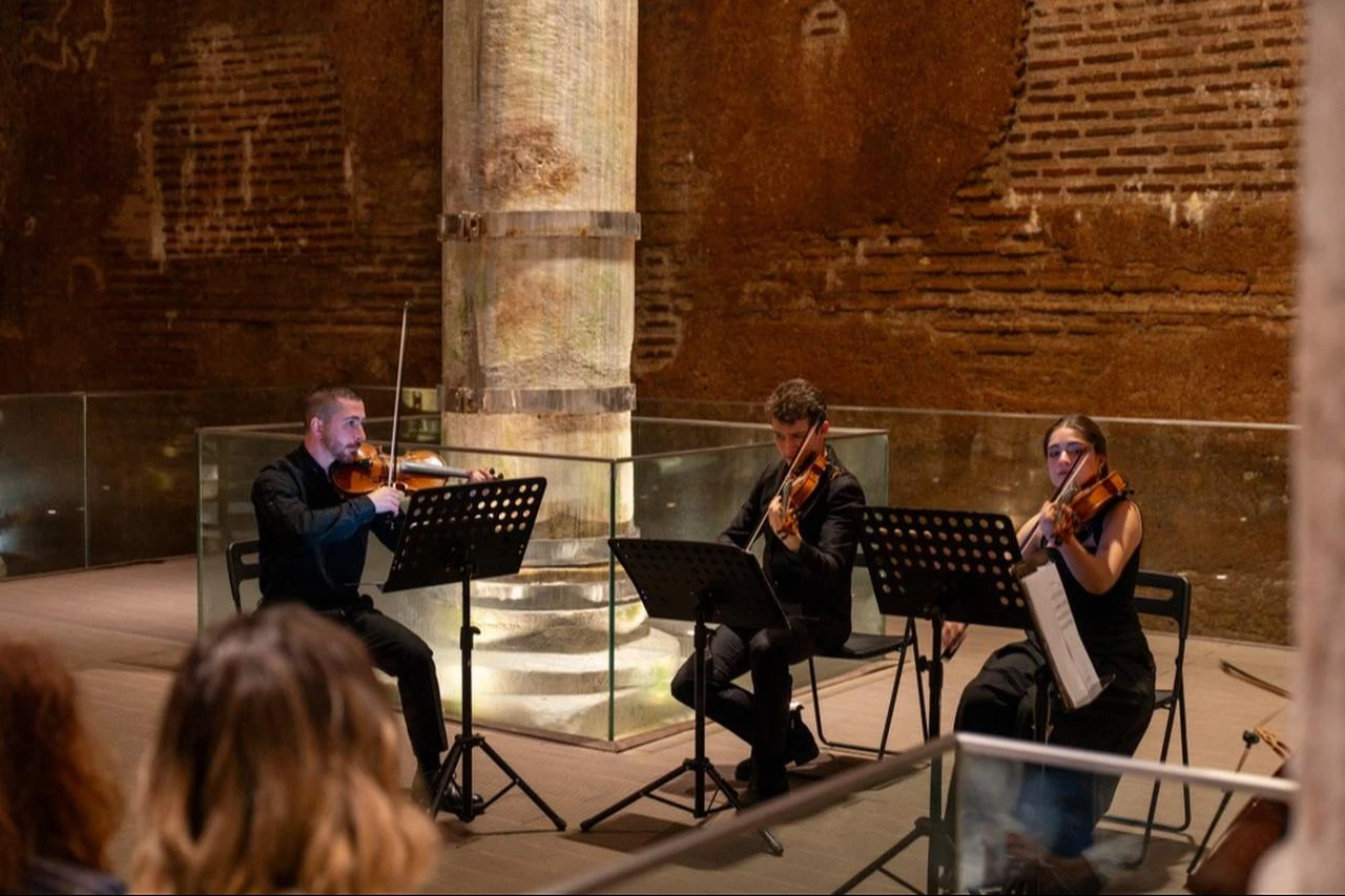 A string ensemble performs inside Istanbul’s 1,600-year-old Serefiye Cistern during an earlier concert. (AA Photo)