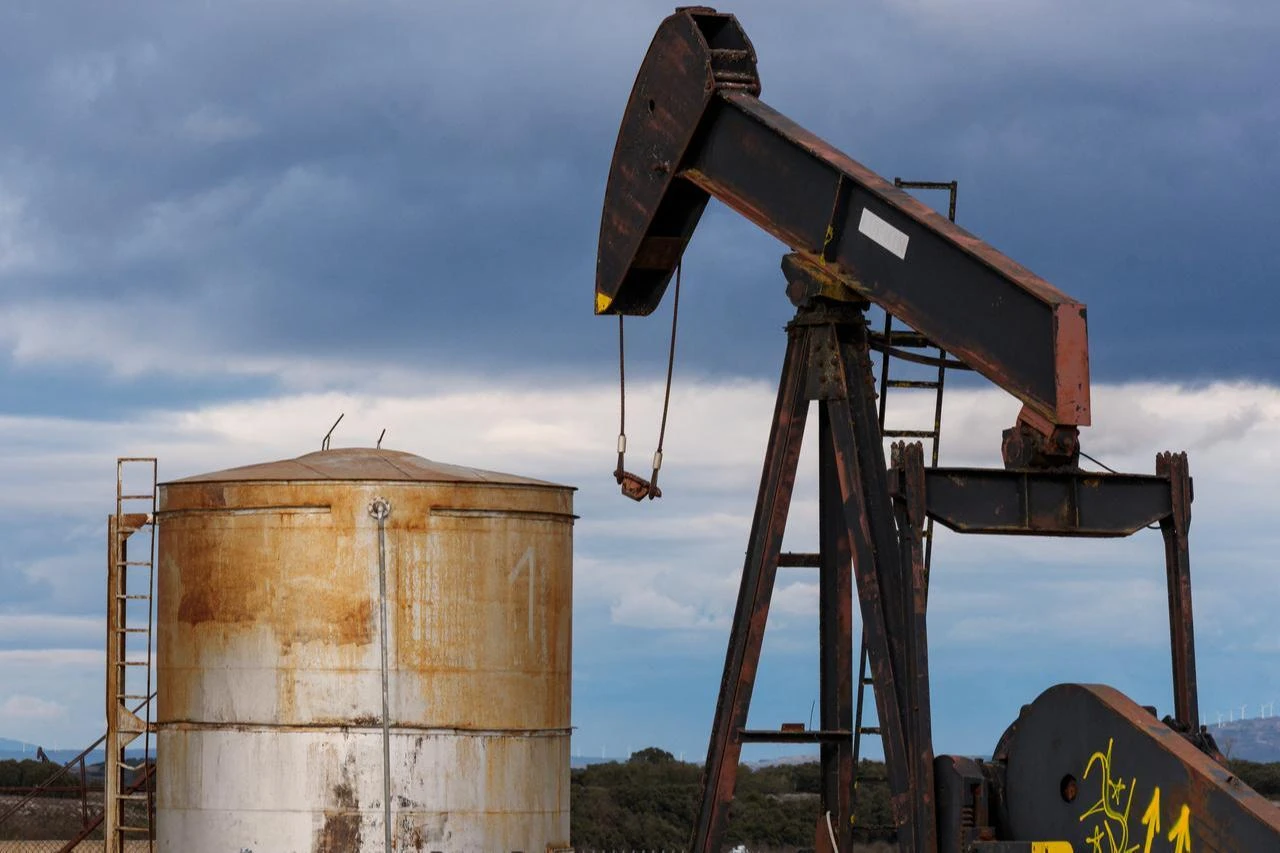 An oil pump is pictured at an obsolete oilfield in Sargentes de la Lora on March 13, 2026, near Burgos in northern Spain. (AFP Photo)