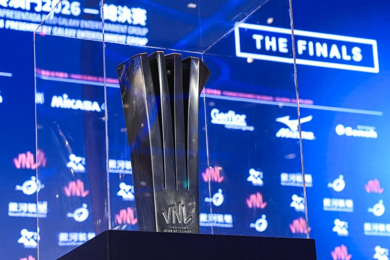 The 2026 FIVB Women’s Volleyball Nations League Finals trophy is displayed in Macao, China, July 21, 2026. (AA Photo)