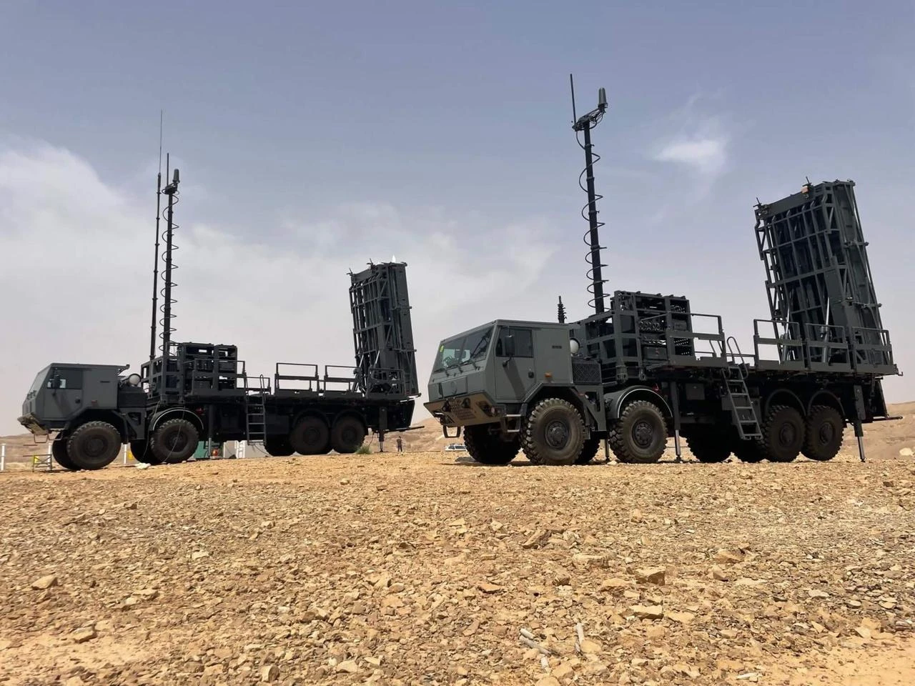 Launcher vehicles of the SPYDER short- and medium-range air defense system are displayed during a demonstration. (Photo via rafael.co.il)
