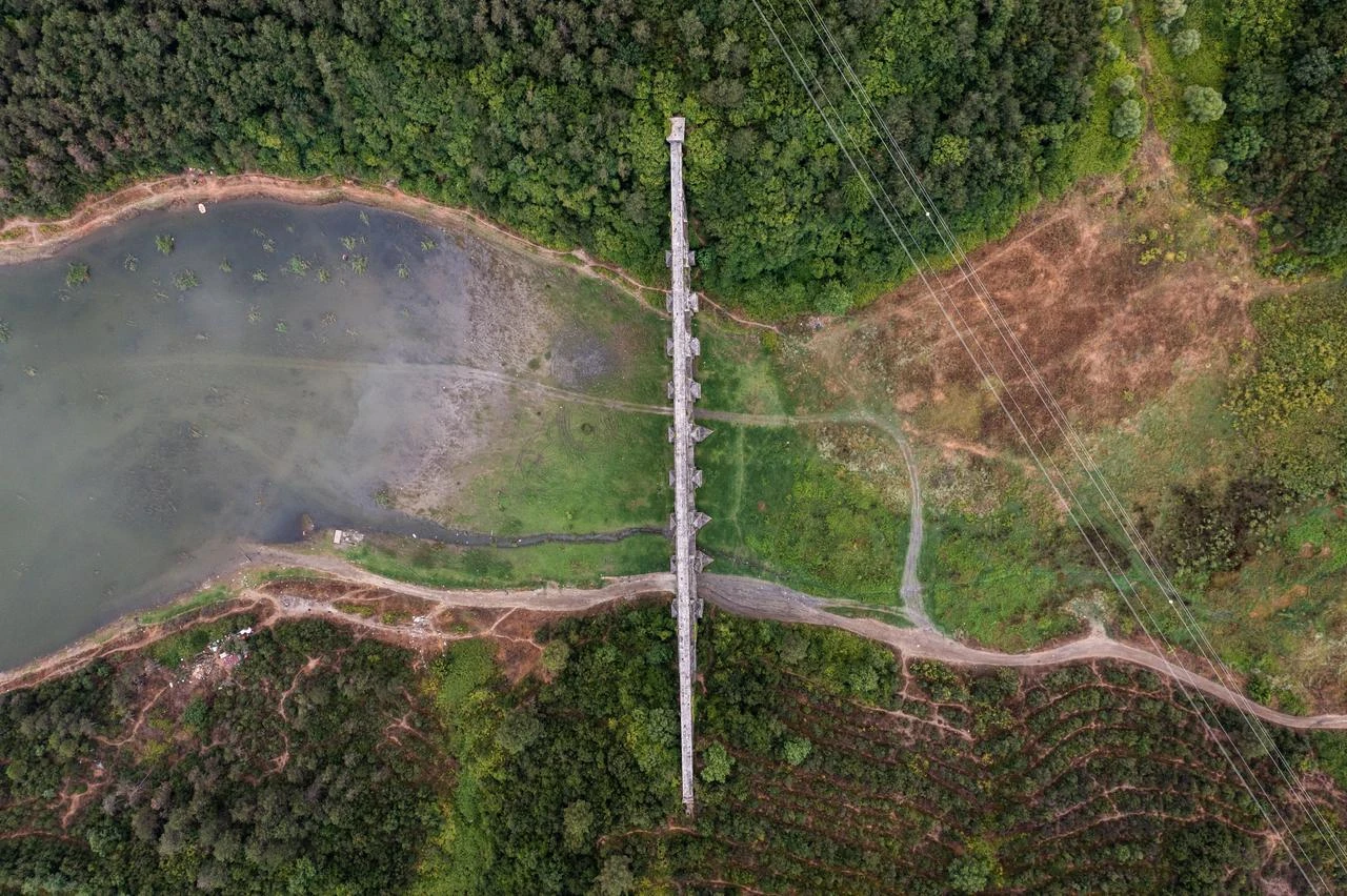 Aerial photo of Istanbul's Alibey Reservoir standing at 54.71%. (AA Photo)