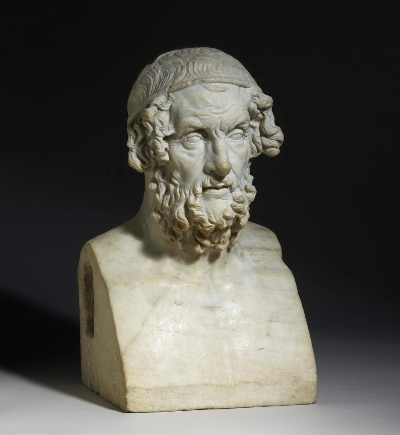 A Roman marble portrait bust of the blind poet Homer, dating to the second century A.D. and copied from a second-century B.C. Hellenistic original, was excavated at Baiae, Italy. (Photo via British Museum)