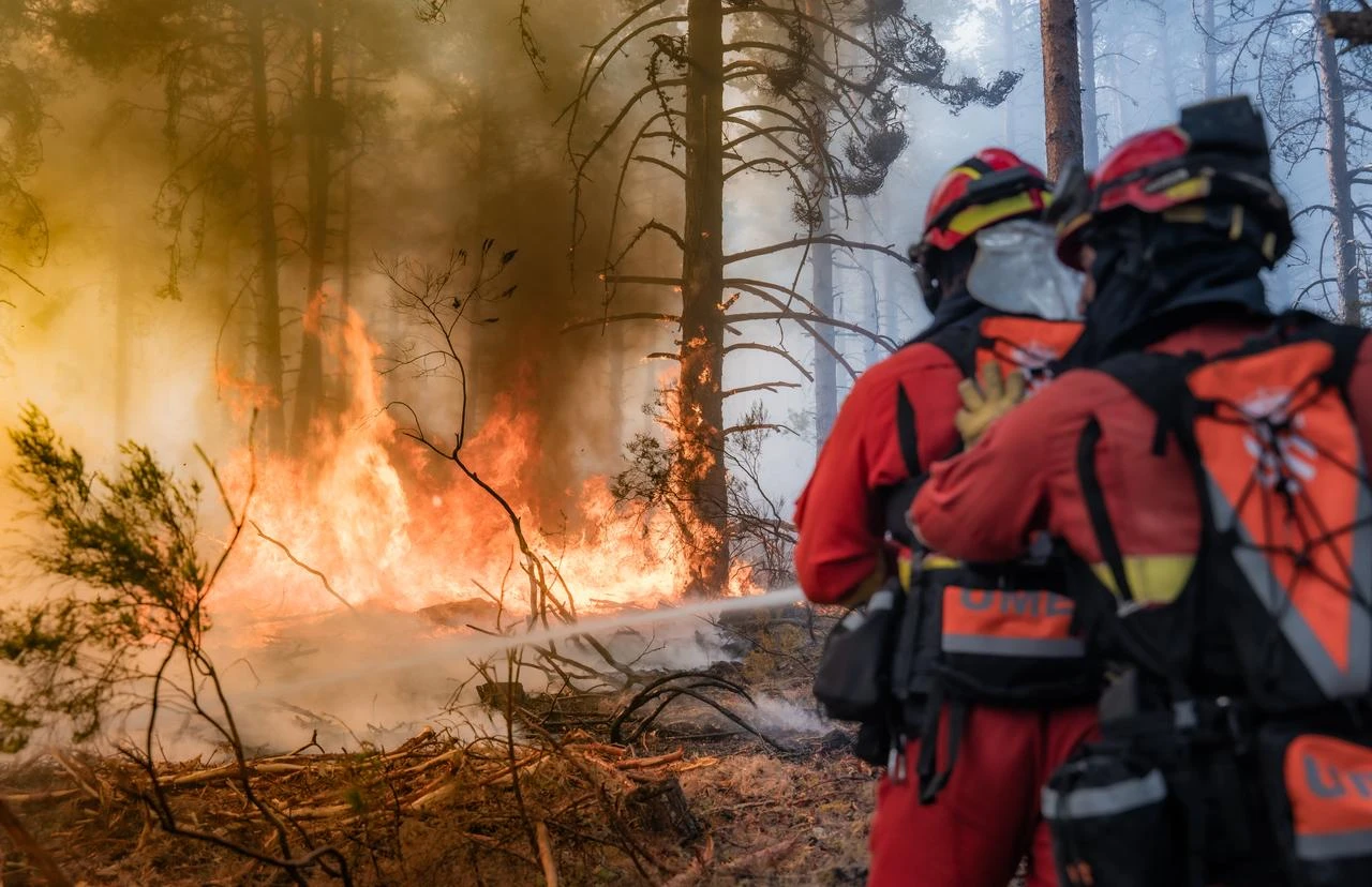 UME personnel fighting a wildfire in La Mierla area, near Guadalajara, about 100 kilometers north of Madrid. (AFP Photo)
