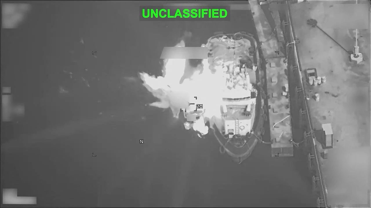 This screen grab made on July 24, 2026, from handout footage released by the US Central Command (CENTCOM) on July 23, 2026, shows a precision strike by US forces against Iran. (AFP Photo/US Central Command Public Affairs/HO)