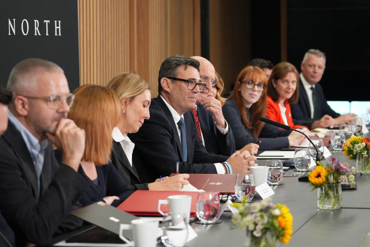 Britain's Prime Minister Andy Burnham holds a National Economic Council meeting at No 10 North at Heron House in Manchester, north-west England on July 24, 2026. (AFP Photo)