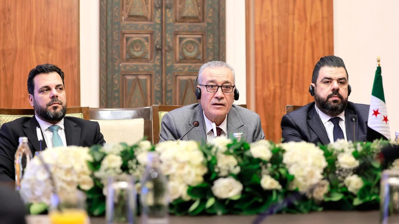 UN Secretary-General Antonio Guterres (not seen) meets with Syrian National Transitional Justice Commission Chairman Abdulbaset Abdullatif (C), Syrian National Commission for Missing Persons Chairman Mohammad Reda Jalkhi (R) and People's Assembly Higher Election Committee Chairman Mohammed Taha al-Ahmed (L) at Tishreen Palace during his official visit to Damascus, Syria, on July 25, 2026. (Syrian Foreign Ministry/AA Photo)