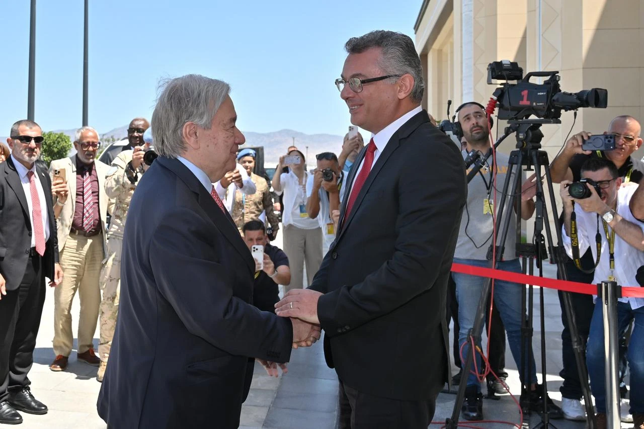 Turkish Republic of Northern Cyprus (TRNC) President Tufan Erhurman receives Secretary-General of the United Nations Antonio Guterres and his accompanying delegation in Lefkosia, TRNC, July 28, 2026. (AA Photo)