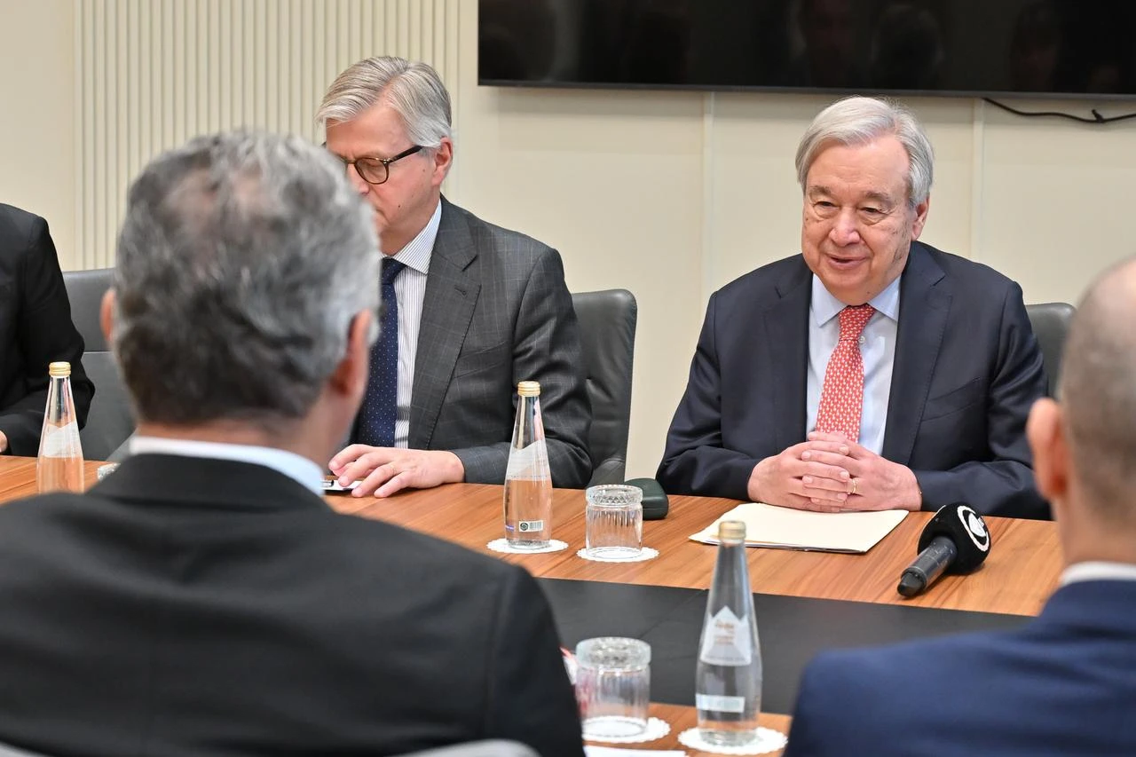 Turkish Republic of Northern Cyprus (TRNC) President Tufan Erhurman receives Secretary-General of the United Nations Antonio Guterres and his accompanying delegation in Lefkosia, TRNC, July 28, 2026. (AA Photo)