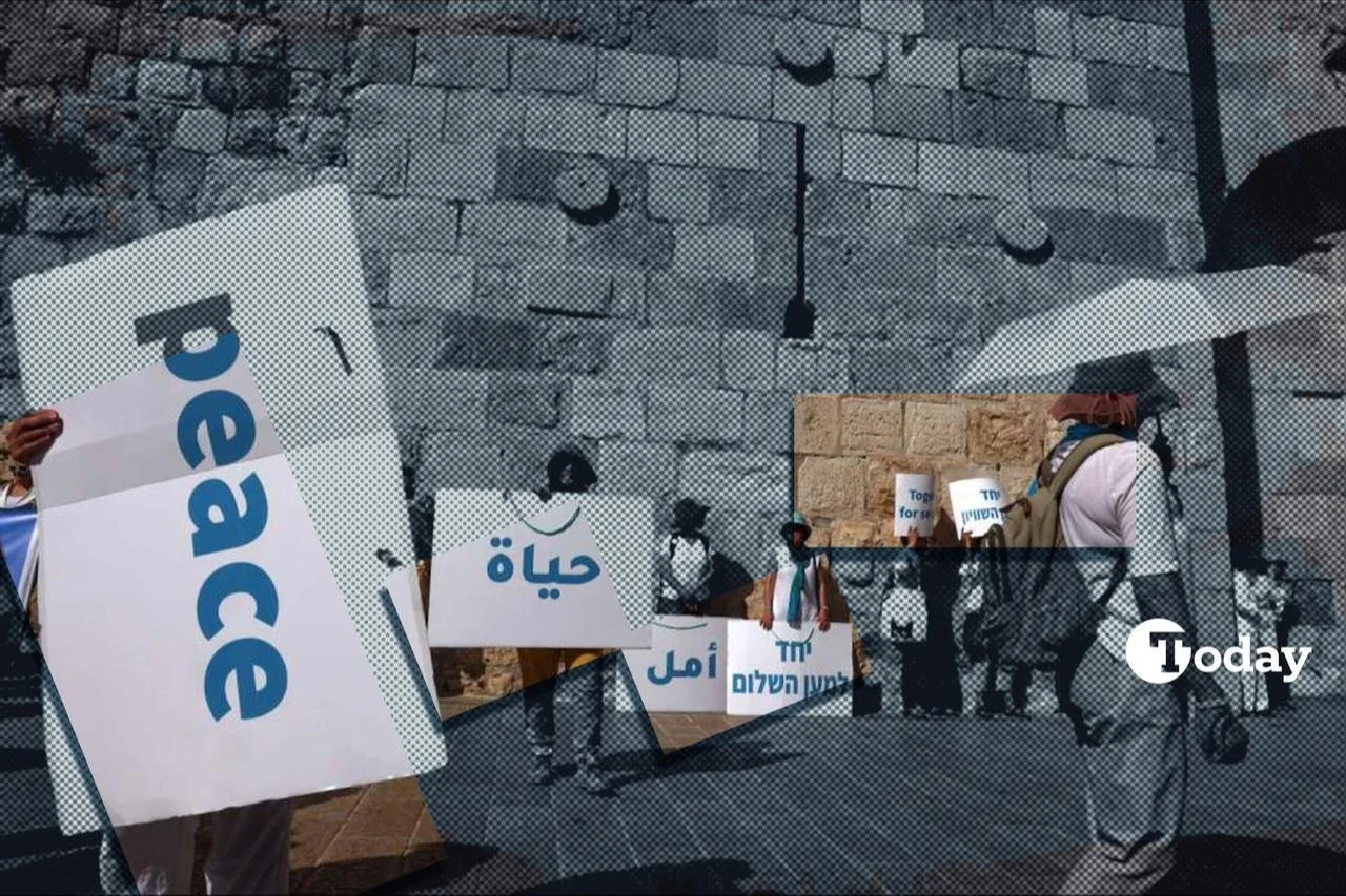 Women Wage Peace, an Israeli grassroots peace movement, organizing a rally which calls for coexistence and an end to the Israeli-Palestinian conflict in Jerusalem on May 19, 2021. (Collage prepared by Türkiye Today)