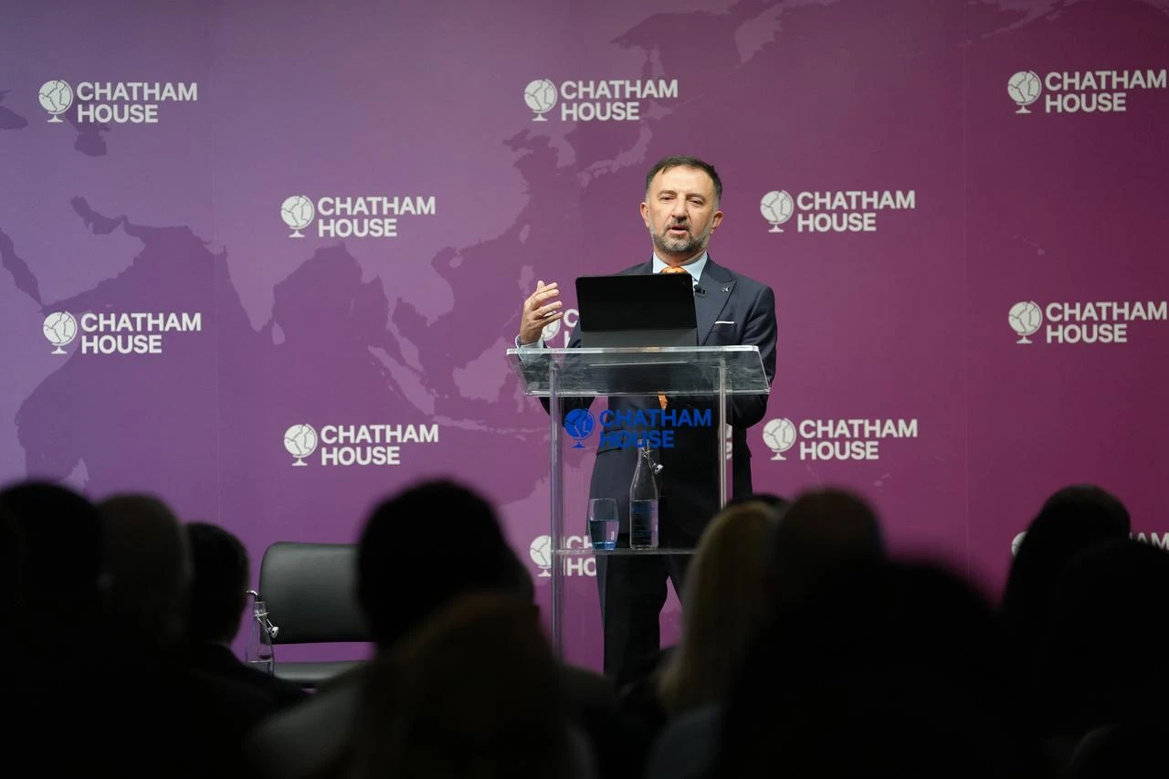 TAI General Manager Mehmet Demiroglu spoke at an event titled "A View from Ankara: Security and Defense Implications of the NATO Summit" at the UK-based think tank Chatham House. (AA Photo)