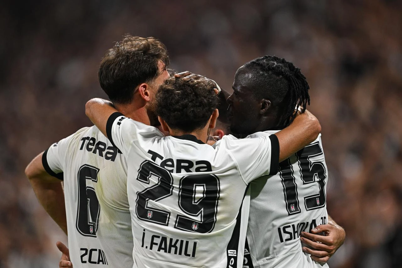 Players of Besiktas celebrate after a goal during the UEFA Europa League second qualifying round first leg match between Besiktas and Midtjylland at Tupras Stadium in Istanbul, Türkiye on July 23, 2026. (AA Photo)