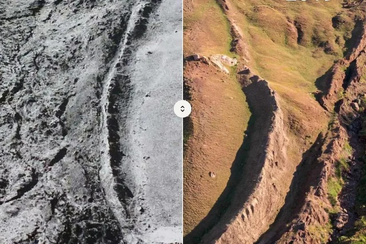 Archival and recent aerial images compare the boat-like outline of the Durupinar formation, first identified in 1959. (IHA Photo)