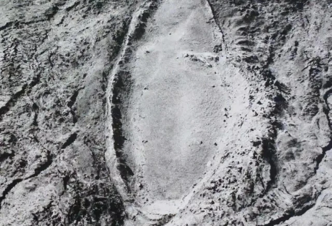 A 1961 photograph by Ara Guler capturing the Durupinar formation, long associated with claims about the possible resting place of Noah’s Ark. (Photo by Ara Guler)