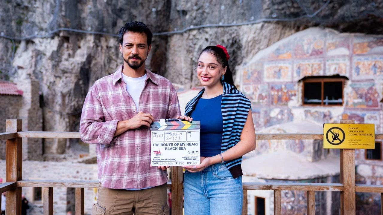 Cemre Baysel and Mert Yazicioglu from behind the scenes of new miniseries titled “The Black Sea: The Path of My Heart” (AA Photo)