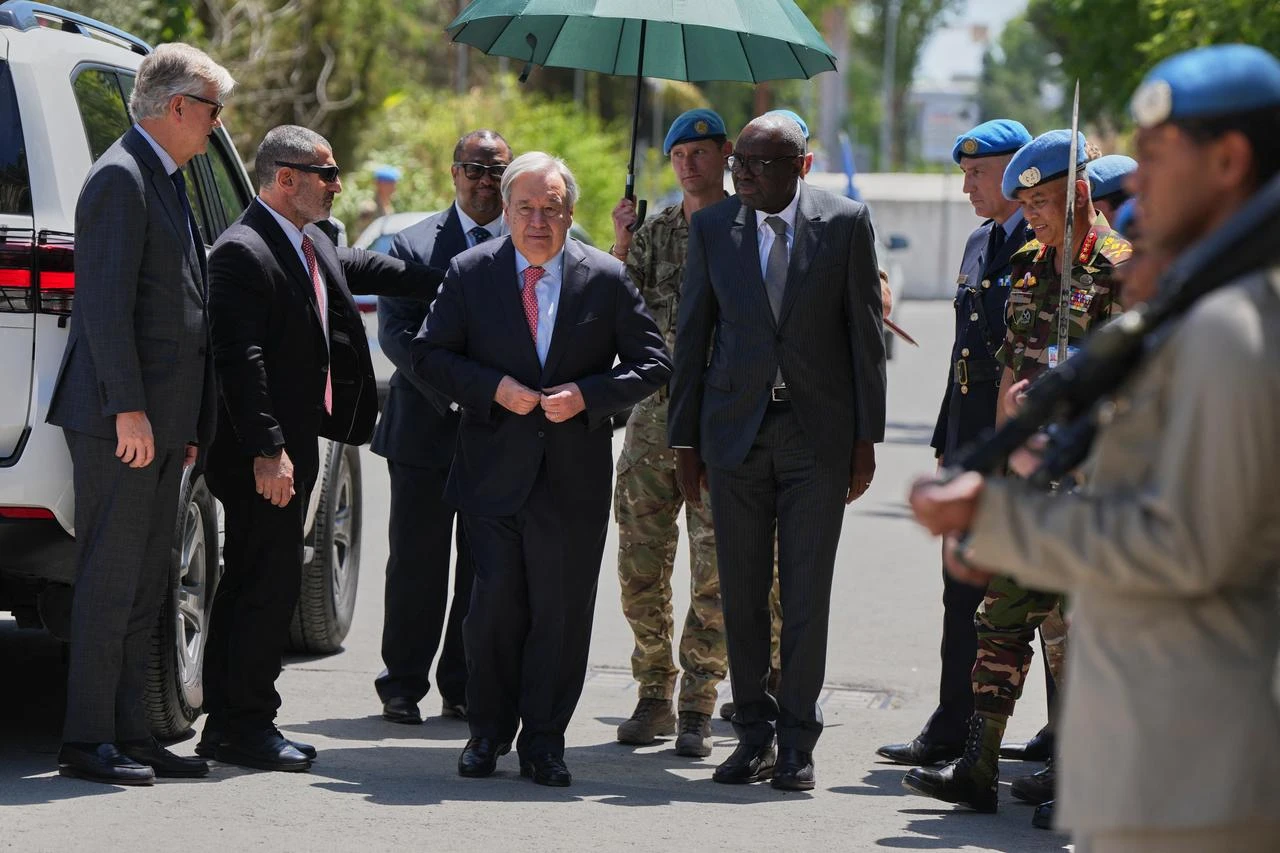 United Nations Secretary-General Antonio Guterres walks through the UN-controlled buffer zone in the divided capital of Nicosia, Cyprus, July 28, 2026. (AFP Photo)