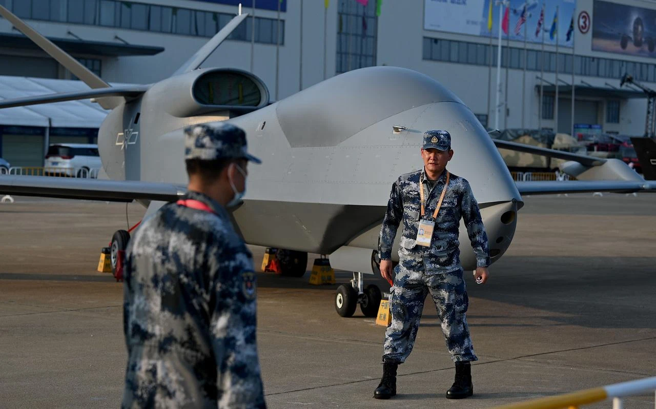 A People's Liberation Army (PLA) Air Force WZ-7 high-altitude reconnaissance drone is seen a day before the 13th China International Aviation and Aerospace Exhibition in Zhuhai in southern China's Guangdong province, September 27, 2021. (AFP Photo)