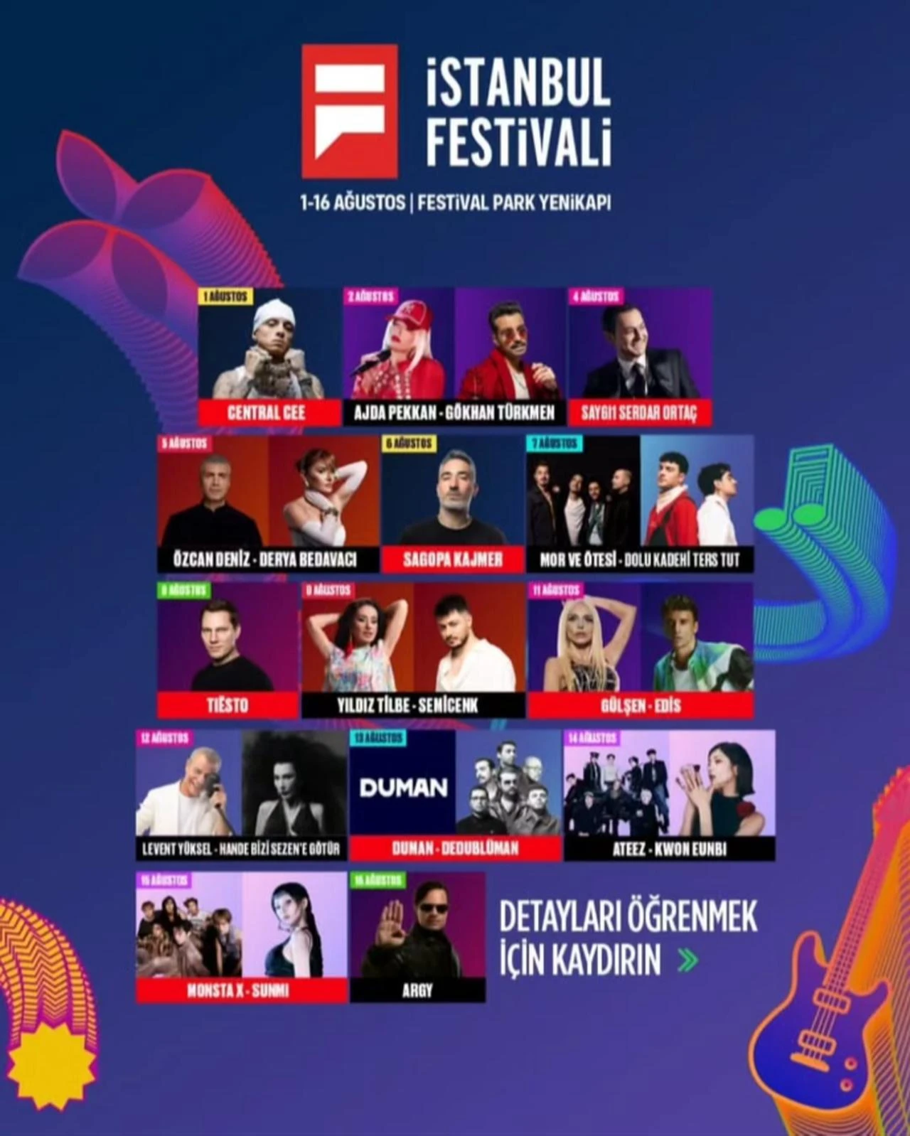 Poster showing the artists who will perform during the 5th edition of the Istanbul Festival. (Photo via Instagram/@istkonser34)