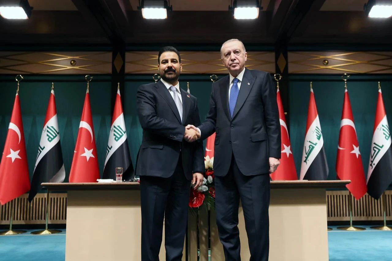 Turkish President Recep Tayyip Erdogan (R) meets Iraqi Prime Minister Ali al-Zaydi at the Presidential Complex in Ankara, Türkiye on July 28, 2026. (Tur Presidency/AA Photo)