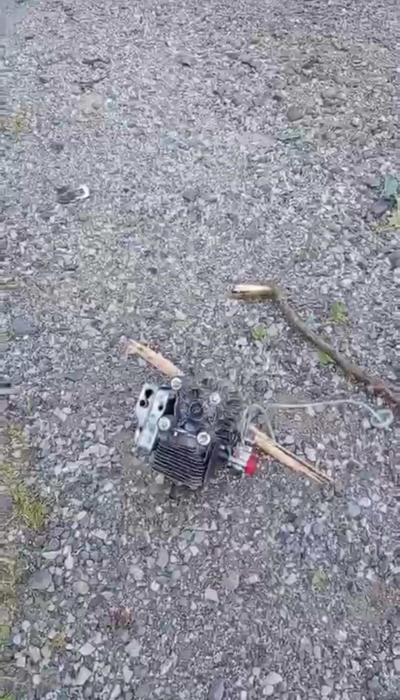The photo shows the wreckage of the unmanned aerial vehicle (UAV) that crashed into a tree and detonated in a rural area of Türkiye's Trabzon province, July 1, 2026. (IHA Photo)