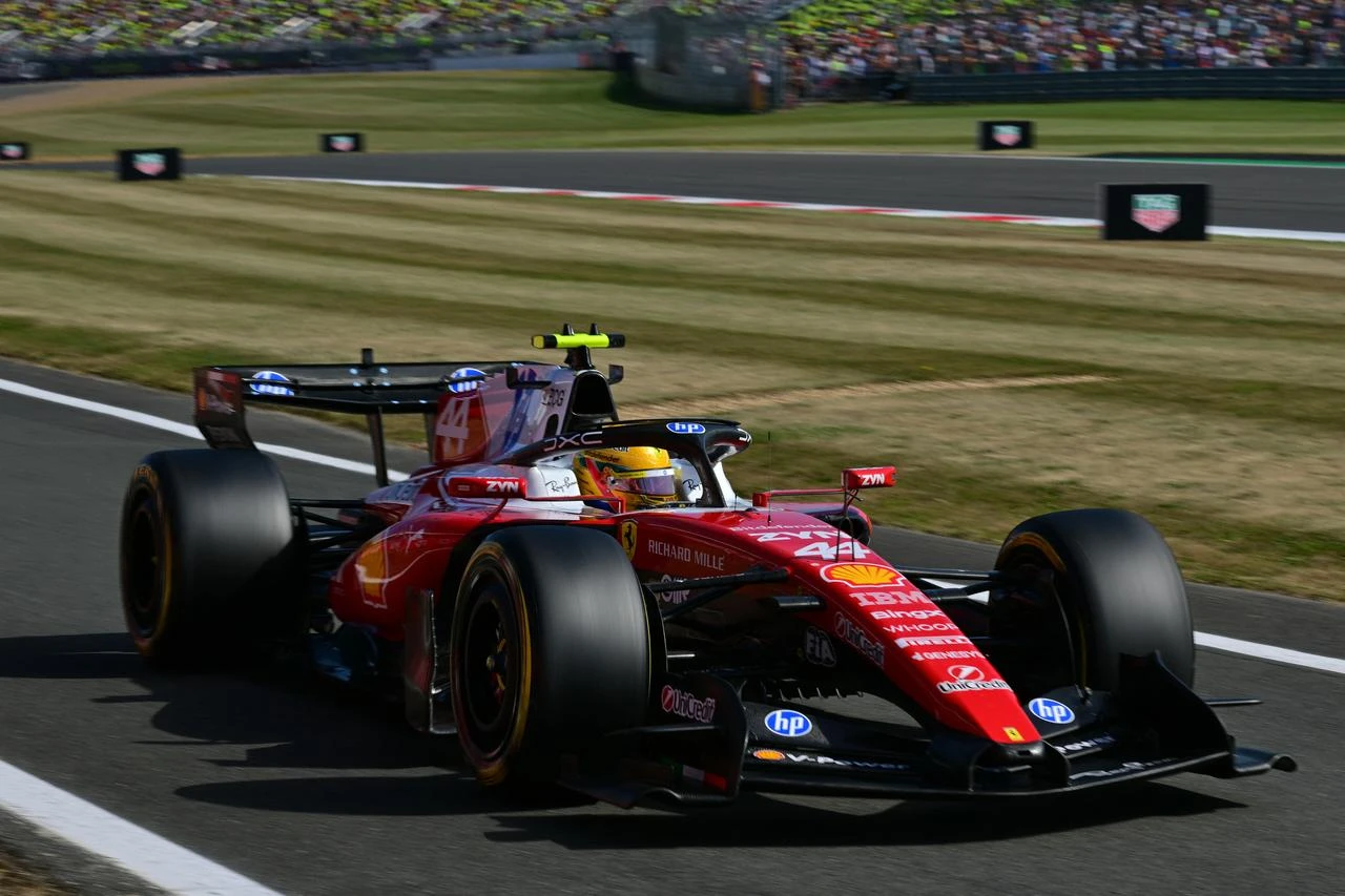 Ferrari's British driver Lewis Hamilton leaves the track during the sprint qualifying session ahead of the Formula One British Grand Prix at the Silverstone motor racing circuit in Silverstone, central England, July 3, 2026. (AFP Photo)