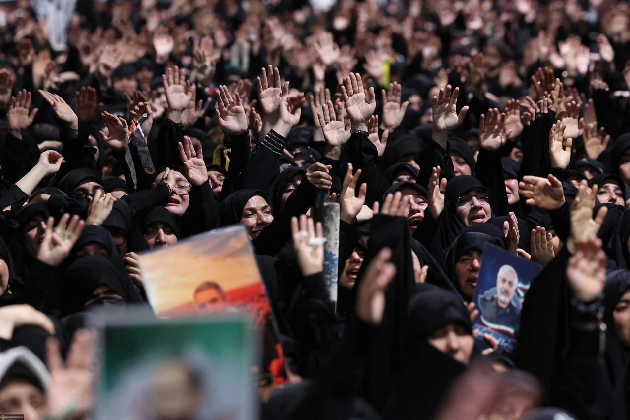 This handout picture provided by the Iranian supreme leader's office shows mourners gathering around the coffin of late supreme leader Ali Khamenei during a ceremony ahead of his funeral at the Imam Khomeini Husseiniyeh in Tehran, July 3, 2026. (Photo via Iranian supreme leader office/HO/AFP)