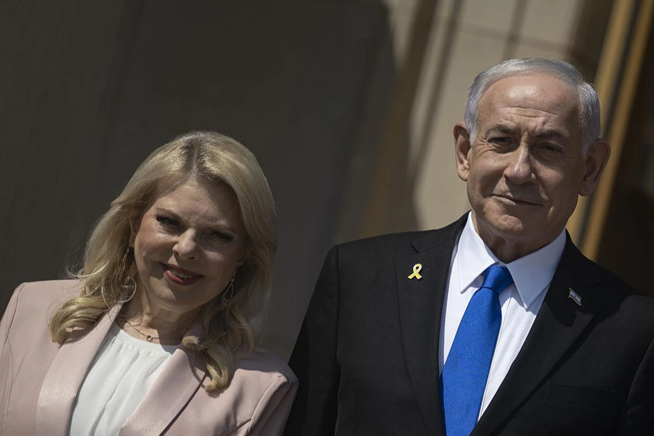 Prime Minister of Israel Benjamin Netanyahu (R) and his wife Sara Netanyahu (L) with an official ceremony at the Pentagon in Washington, United States, July 9, 2025. (AA Photo)