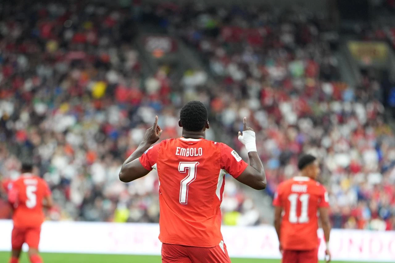 Breel Embolo (7) of Switzerland celebrates after scoring a goal during the 2026 FIFA World Cup Round of 32 match between Switzerland and Algeria at BC Place (Vancouver Stadium) in Vancouver, British Columbia, Canada, July 02, 2026. (AA Photo)