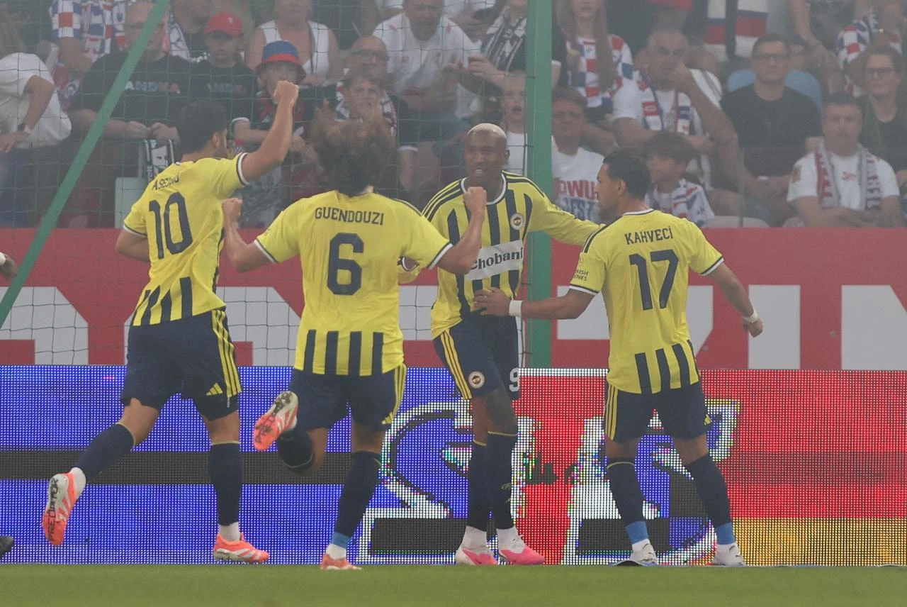Players of Fenerbahce celebrate a goal during the UEFA Champions League second leg of the second qualifying round between Gornik Zabrze and Fenerbahce at Arena Zabrze in Zabrze, Poland on July 29, 2026. (AA Photo)