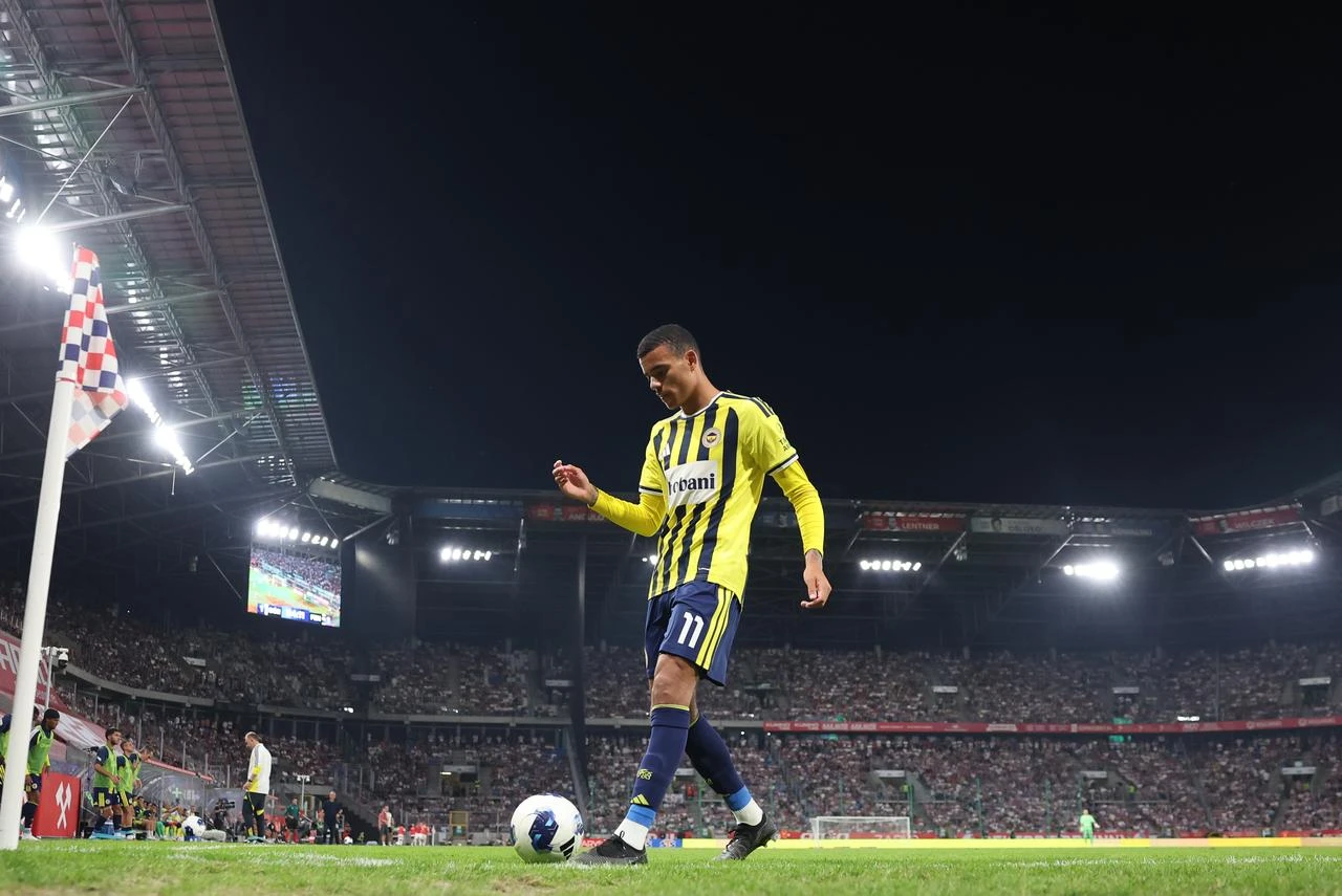 Mason Greenwood of Fenerbahce gestures during the UEFA Champions League second leg of the second qualifying round between Gornik Zabrze and Fenerbahce at Arena Zabrze in Zabrze, Poland on July 29, 2026. (AA Photo)