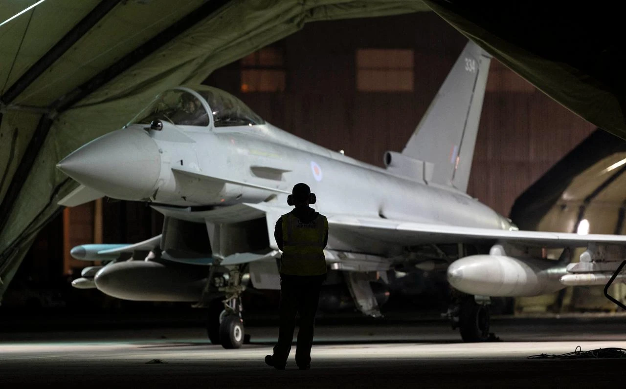 A handout picture taken on March 1, 2026, at the Royal Air Force (RAF) base in Akrotiri in Greek Cyprus shows an RAF Typhoon aircraft from Britain's Royal Air Force (RAF) being prepared for operations across the Middle East. (AFP Photo/Crown Copyright 2026/UK MoD/HO)