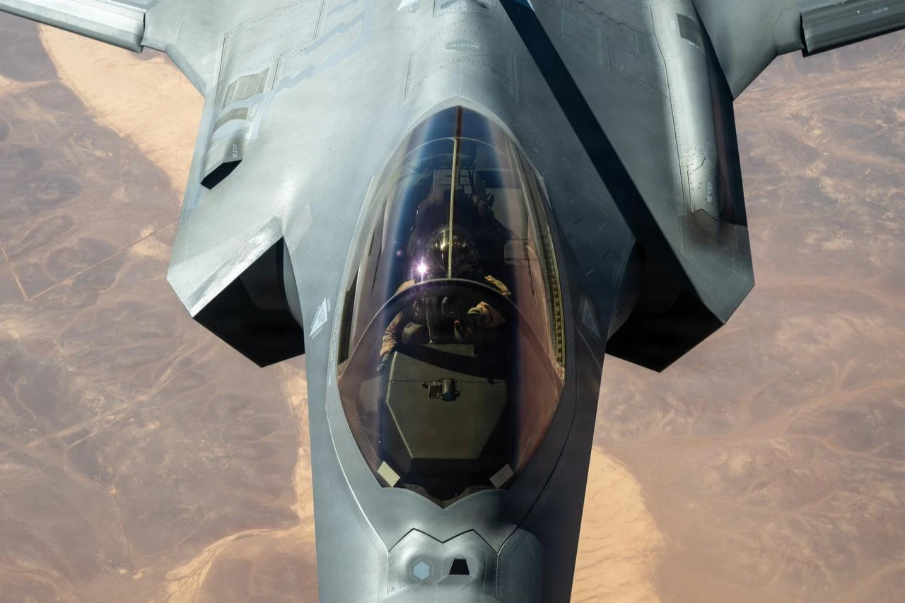A U.S. Air Force F-35A Lightning II aircraft receives fuel from the boom of a U.S. Air Force KC-135 Stratotanker aircraft in the U.S. Central Command area of responsibility July 2, 2026. (Photo via U.S. Air Force)