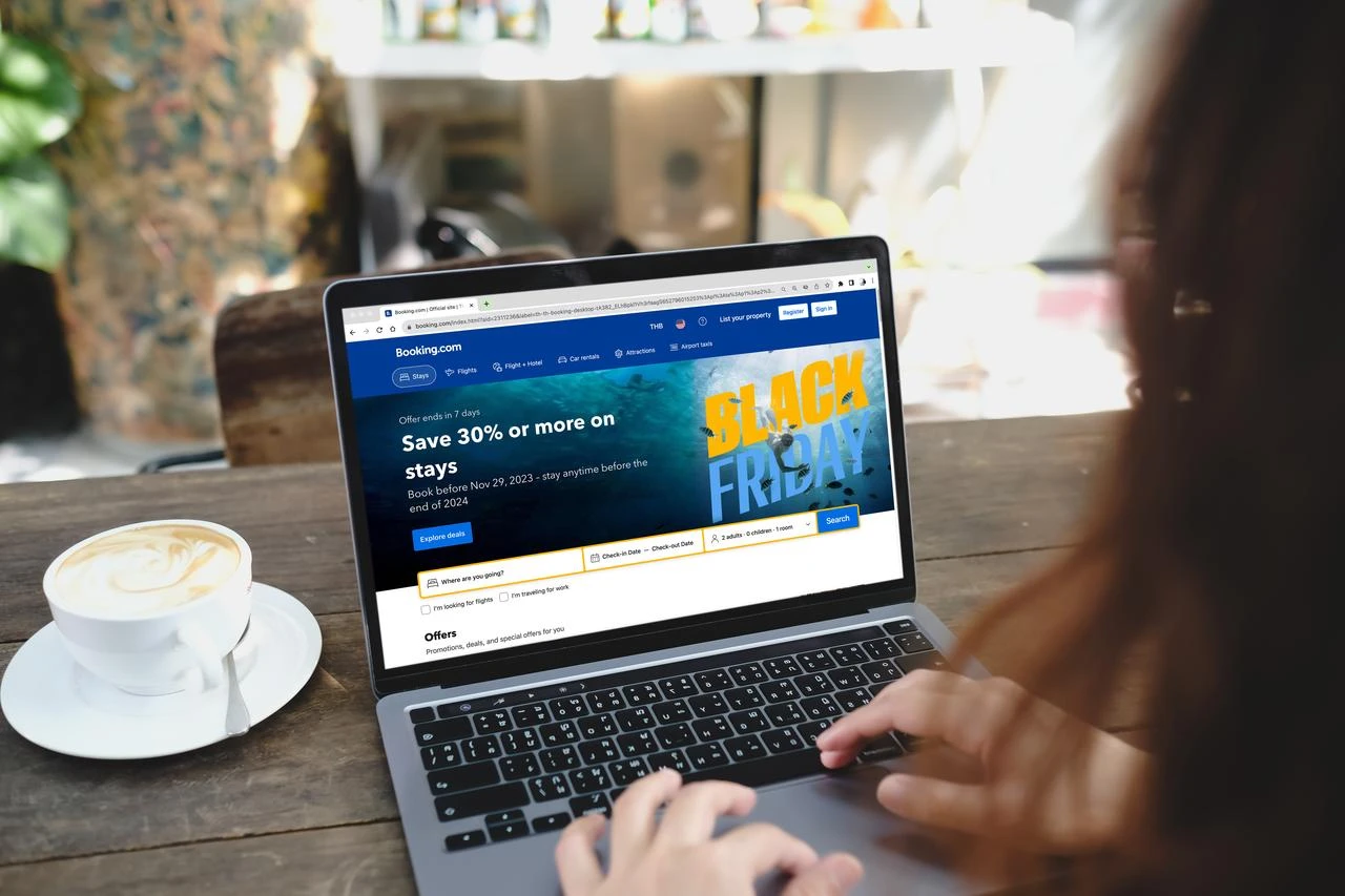 A user accesses the Booking.com website on a laptop in Bangkok, Thailand, on Nov. 23, 2023. (Adobe Stock)