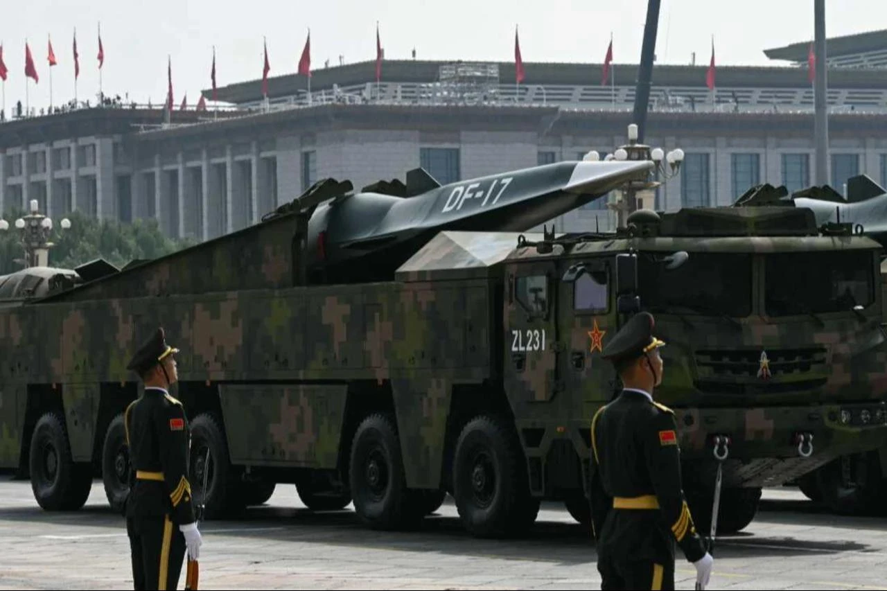 A DF-17 road-mobile medium-range ballistic missile is seen during a military parade marking the 80th anniversary of victory over Japan and the end of World War II, in Beijing's Tiananmen Square, China, September 3, 2025. (AFP Photo)