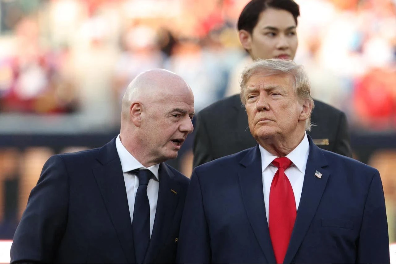FIFA President Gianni Infantino and US President Donald Trump attend the trophy ceremony at the end of the 2026 World Cup football tournament final match between Spain and Argentina at the New York/New Jersey Stadium in East Rutherford on July 19, 2026. (AFP Photo)