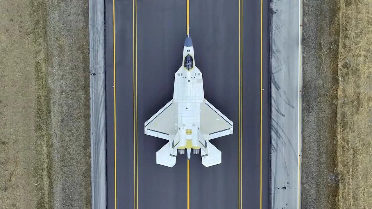 The photo shows the Turkish Aerospace Industries (TAI) KAAN fighter jet during its pre-flight taxi tests, moving along the runway in Ankara on July 31, 2026. (Photo via screengrab from video X/@TUSAS_TR)