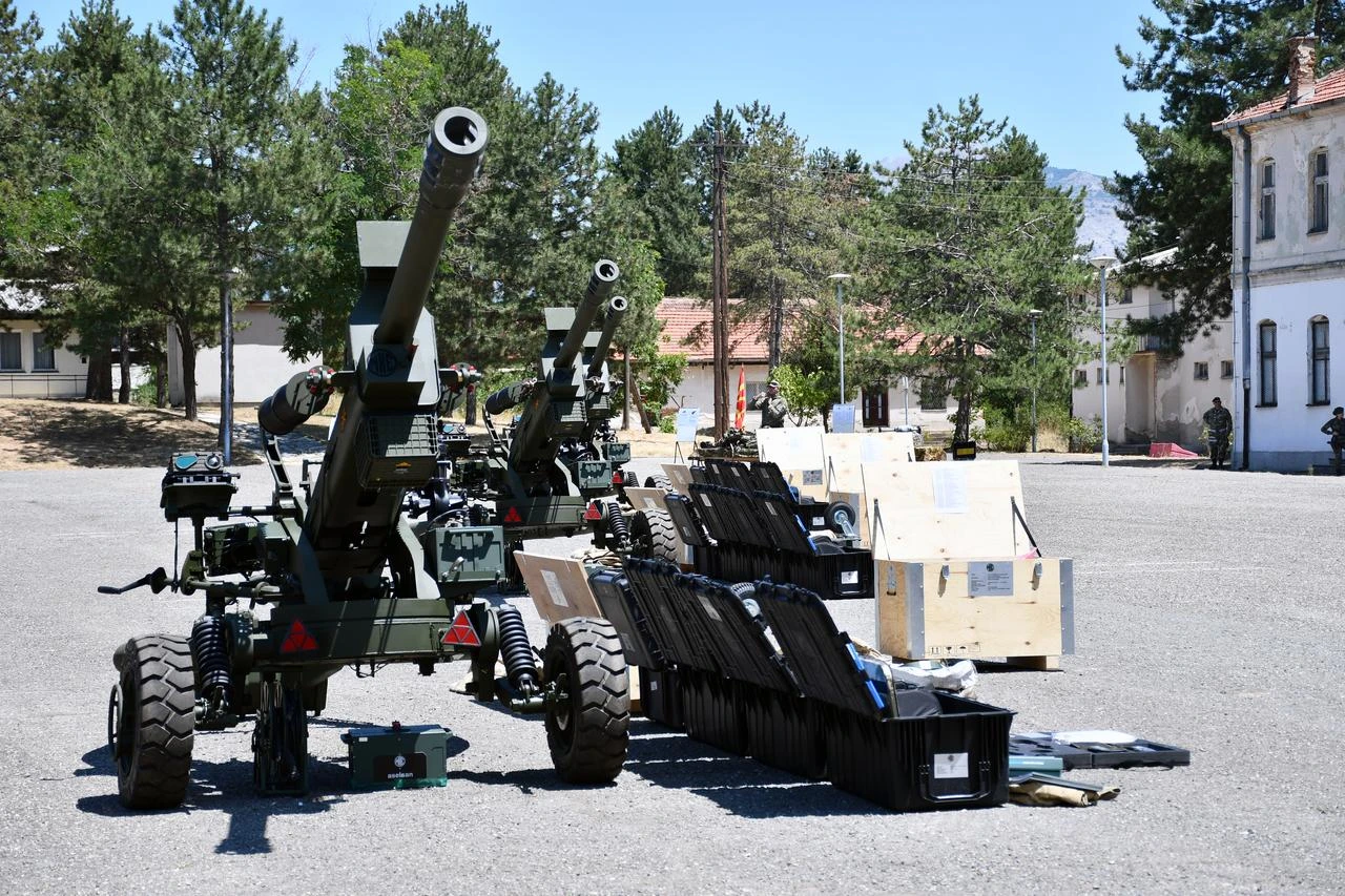 A view of 105mm Boran howitzers and accompanying equipment supplied by Türkiye displayed during a presentation on July 18, 2025, in Prilep, North Macedonia. (AA Photo)