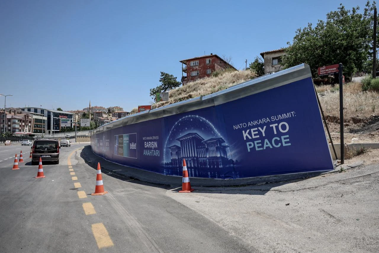 This photograph shows billboards reading "Key to Peace" displayed along the boulevard on the protocol route ahead of the NATO Summit in Ankara, July 2, 2026. (AFP Photo)