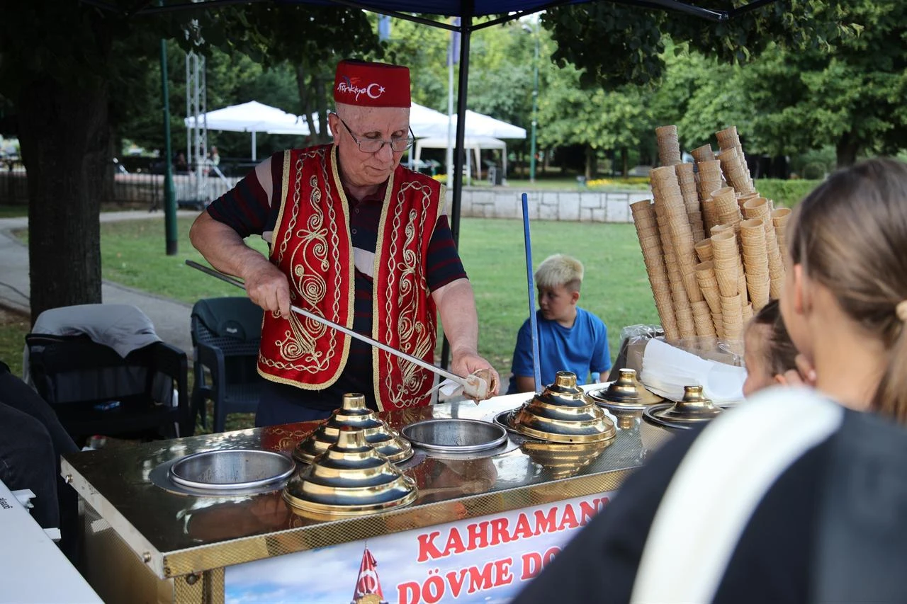 Visitors were treated to traditional Turkish dondurma (ice cream). Bosnia and Herzegovina, July 3, 2026. (AA Photo)