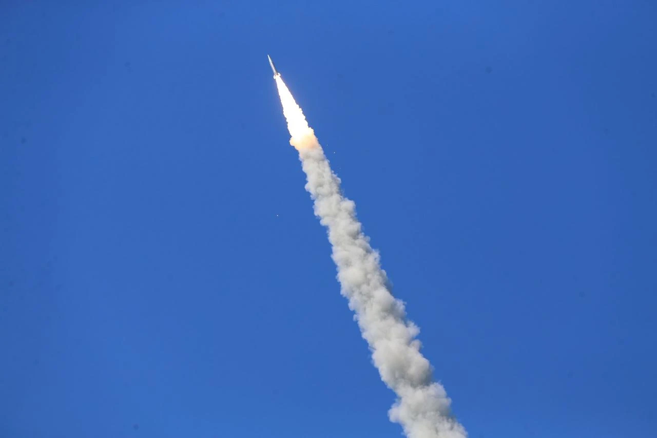 The photo shows the Tayfun Block-3 ballistic missile during a test on July 4, 2026. (AA Photo)