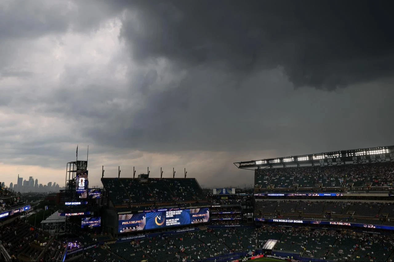 A view of the Philadelphia Stadium as the 2026 World Cup Group I football match between France and Iraq is suspended due to adverse weather in Philadelphia on June 22, 2026. (AFP Photo)