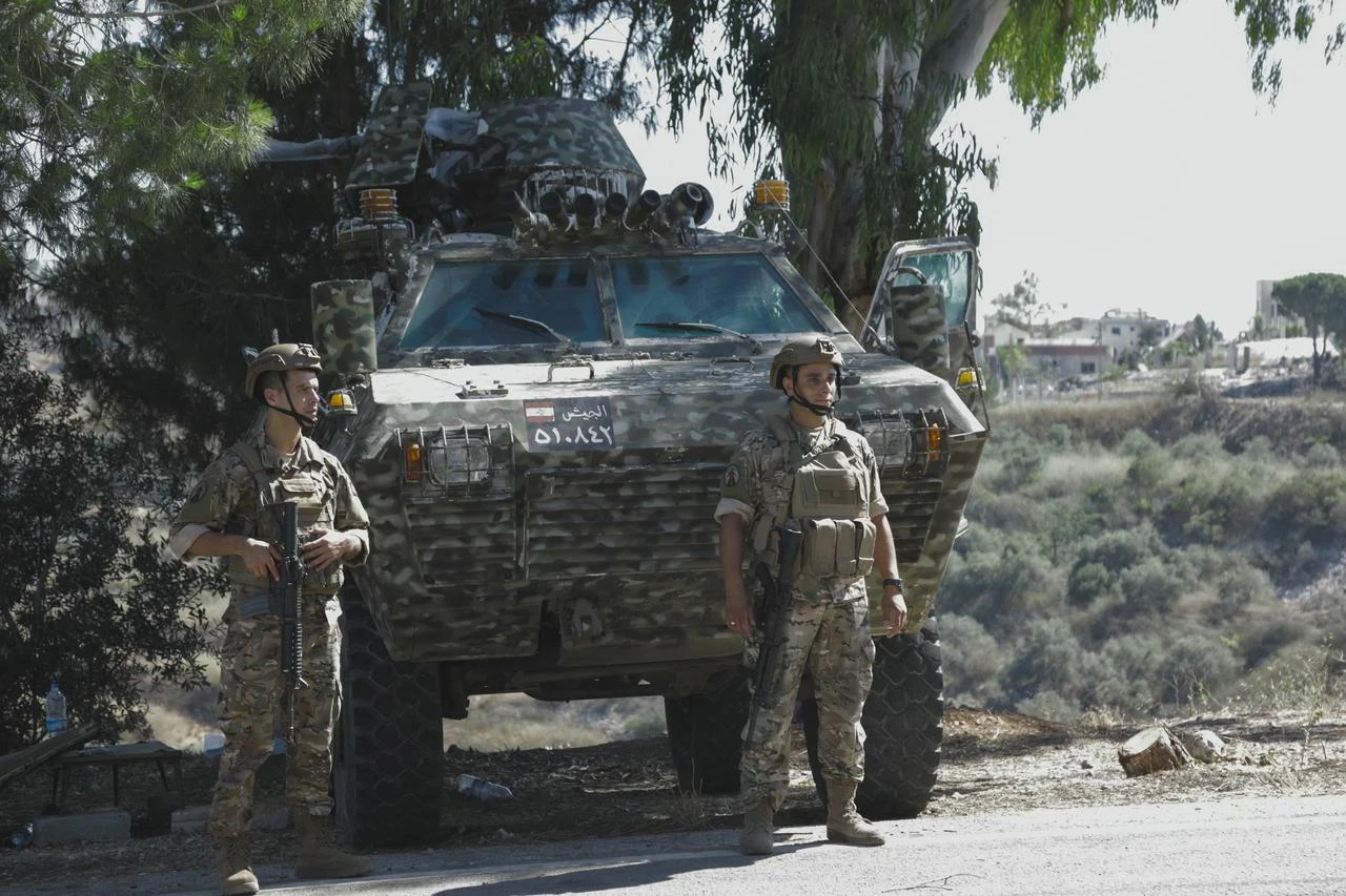Lebanese army soldiers patrol a street at the entrance of southern Lebanese village of Froun, June 30, 2026. (AFP Photo)