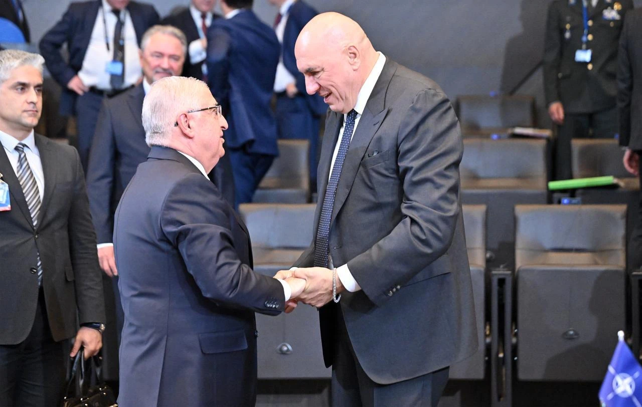 Turkish Defense Minister Yasar Guler (L) and Italian Defense Minister Guido Crosetto (R) attend a Defense Ministers meeting at the NATO headquarters, in Brussels, Belgium,  June 5, 2025. (AA Photo)