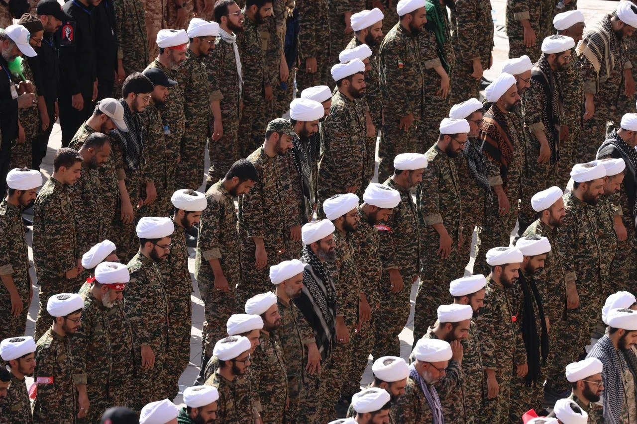 Security personnel gather at the Grand Mosalla to pray for Iran's slain supreme leader Ali Khamenei during the second day of funeral ceremonies in Tehran, July 5, 2026. (AFP Photo)